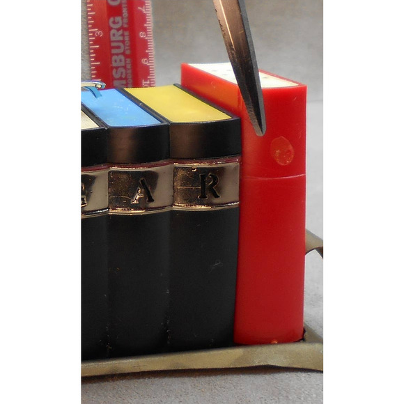 Vintage Bookshelf Salt & Pepper Shaker Set w/Sugar Container Davis Prod. 1950s - Picture 2 of 13